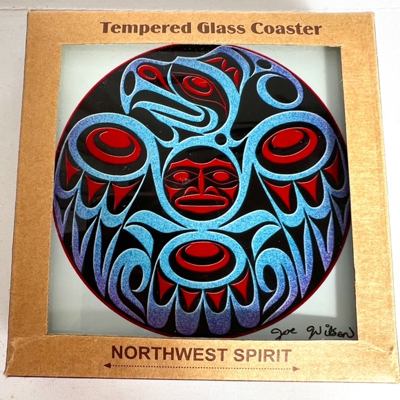 Tile Coaster Set Of 4 Tempered Glass Northwest Spirit EAGLE First Nation Artist - Picture 1 of 5